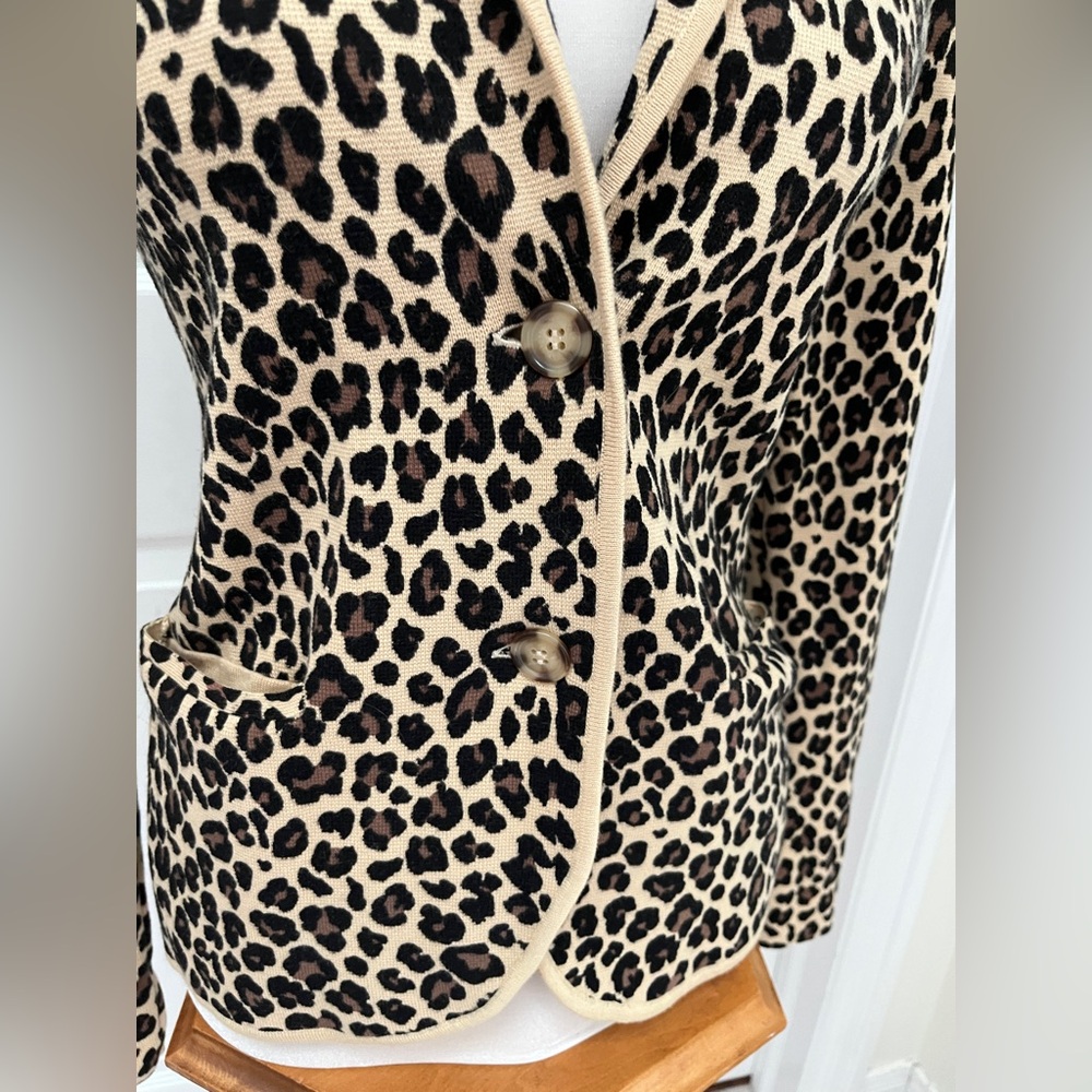 Nordstrom 1901 Sweater Blazer Cheetah Animal Print Womens Tan Black Size S - Picture 3 of 8